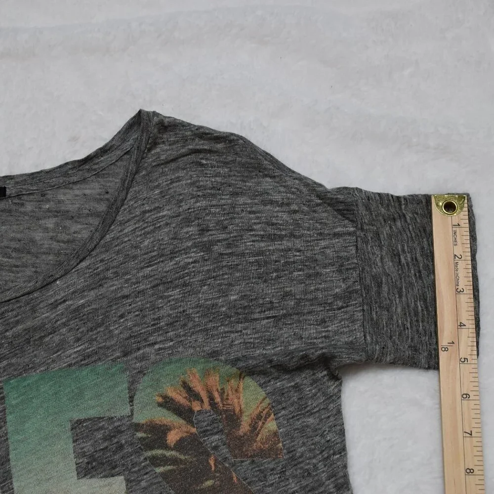 J Crew 100% Linen Graphic Tee Sz XS Tres Bien Relaxed Fit Slouchy Boho Beachy
